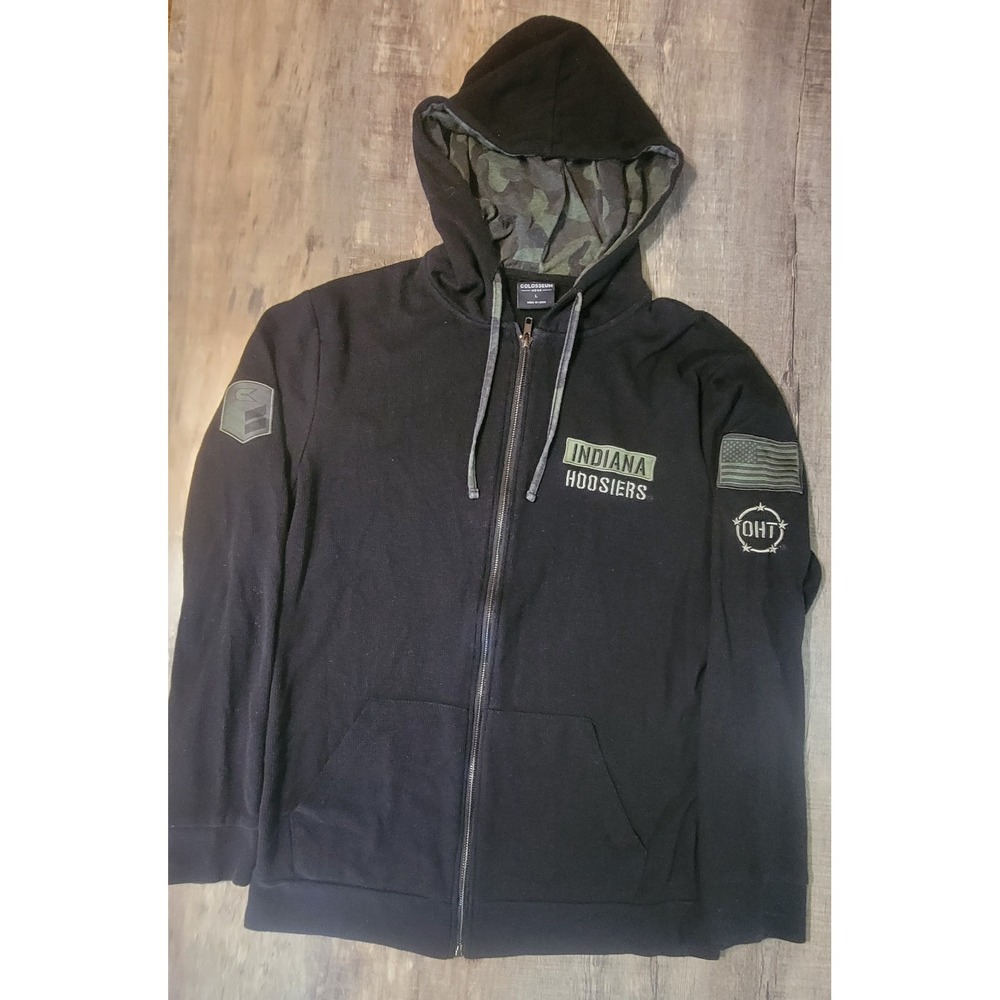 Colosseum‎ Indiana Hoosiers OHT Military Black Thermal Zip Hoodie Mens Large